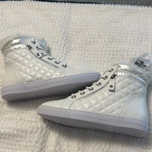 Elegant White Quilted High-Top Sneakers